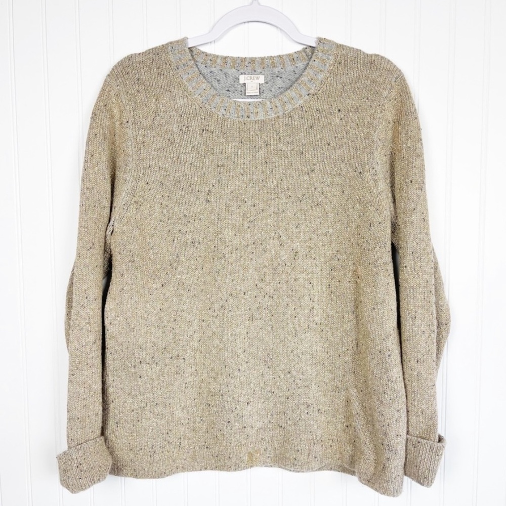 J. Crew Lamb’s Wool Sweater Women’s Large Gold Metallic Soft Fall‎ Winter